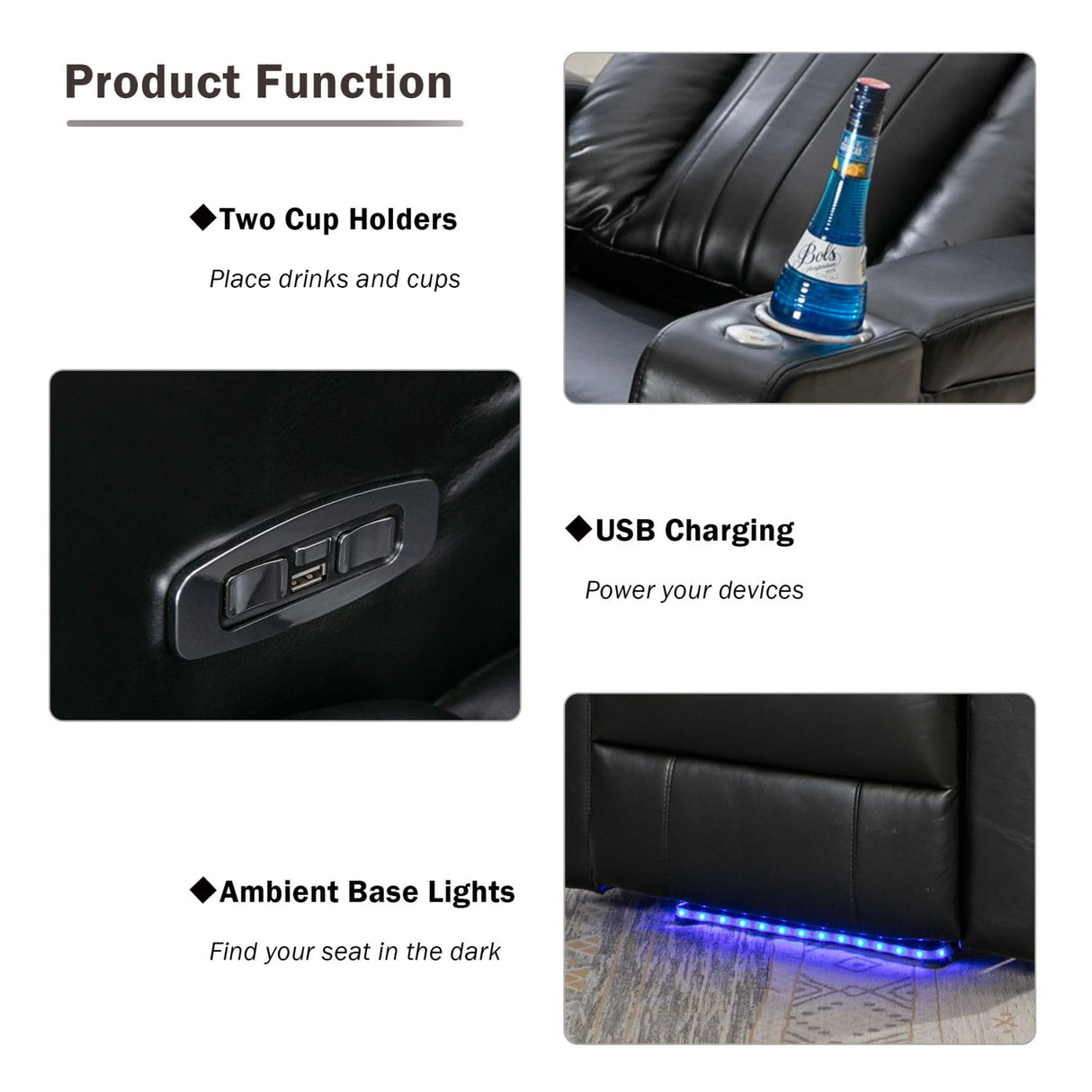 Merax Electric Power Lift Recliner Chair with USB Charging Port & Cell Phone Stand & Arm Storage & 2 Cup Holders & 360°Swivel Tray Table, Elderly Lazy Boy Leather Sofa Seating for Home Theater, Black Merax