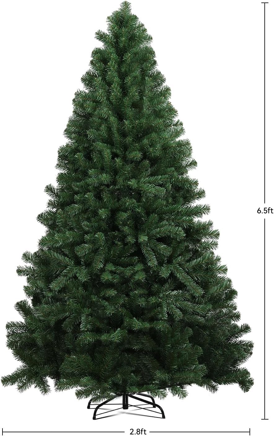 COMHOMA Christmas Tree with Lights 6.5ft, Artificial Pre-lit Christmas Trees with 200 LED Lights, 1000 Dense Branches and Foldable Stand, Xmas Tree for Home, Office, Party Decoration, Easy Assembly COMHOMA