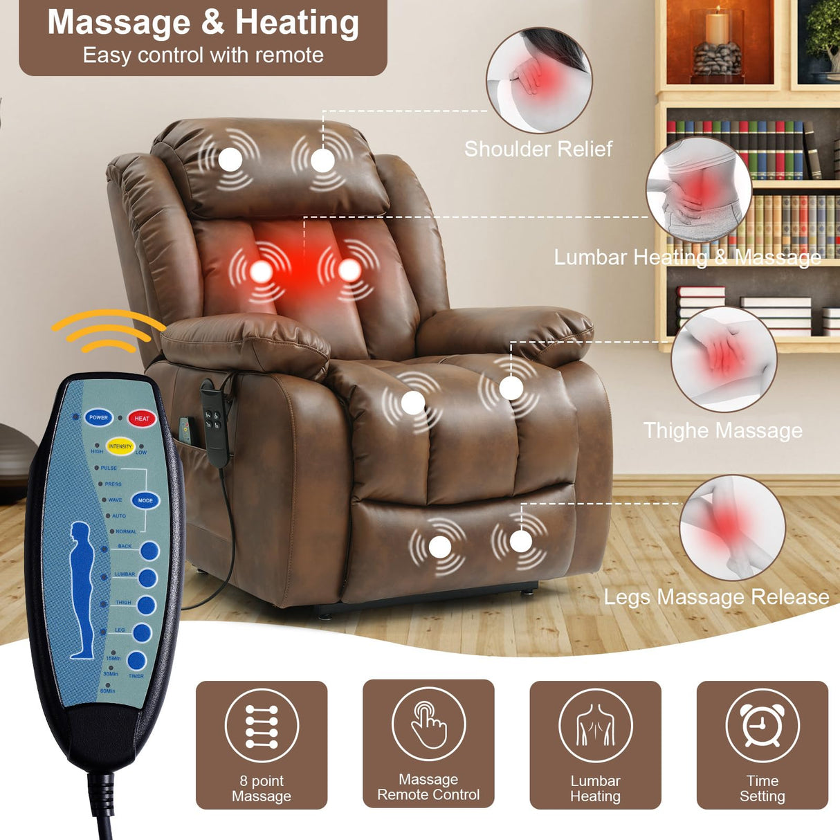 MEROUS Dual Motor Large Power Lift Recliner Chair for Elderly with Heat and Massage,Lay Flat Lift Chairs Recliners for Seniors Infinite Position,USB Ports&Remote, Leather (Ochre) MEROUS