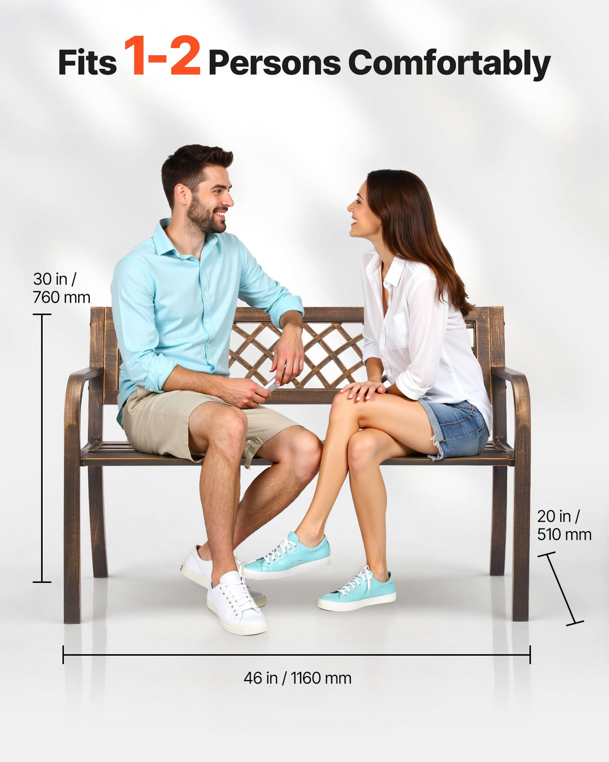 VEVOR Outdoor Bench, 46 inch, Carbon Steel Metal Frame with PVC Mesh Pattern Backrest and Round Edge Armrests, Weatherproof Outside Bench for Patio, Garden, Park, Yard, Front Porch, Antique Bronze VEVOR