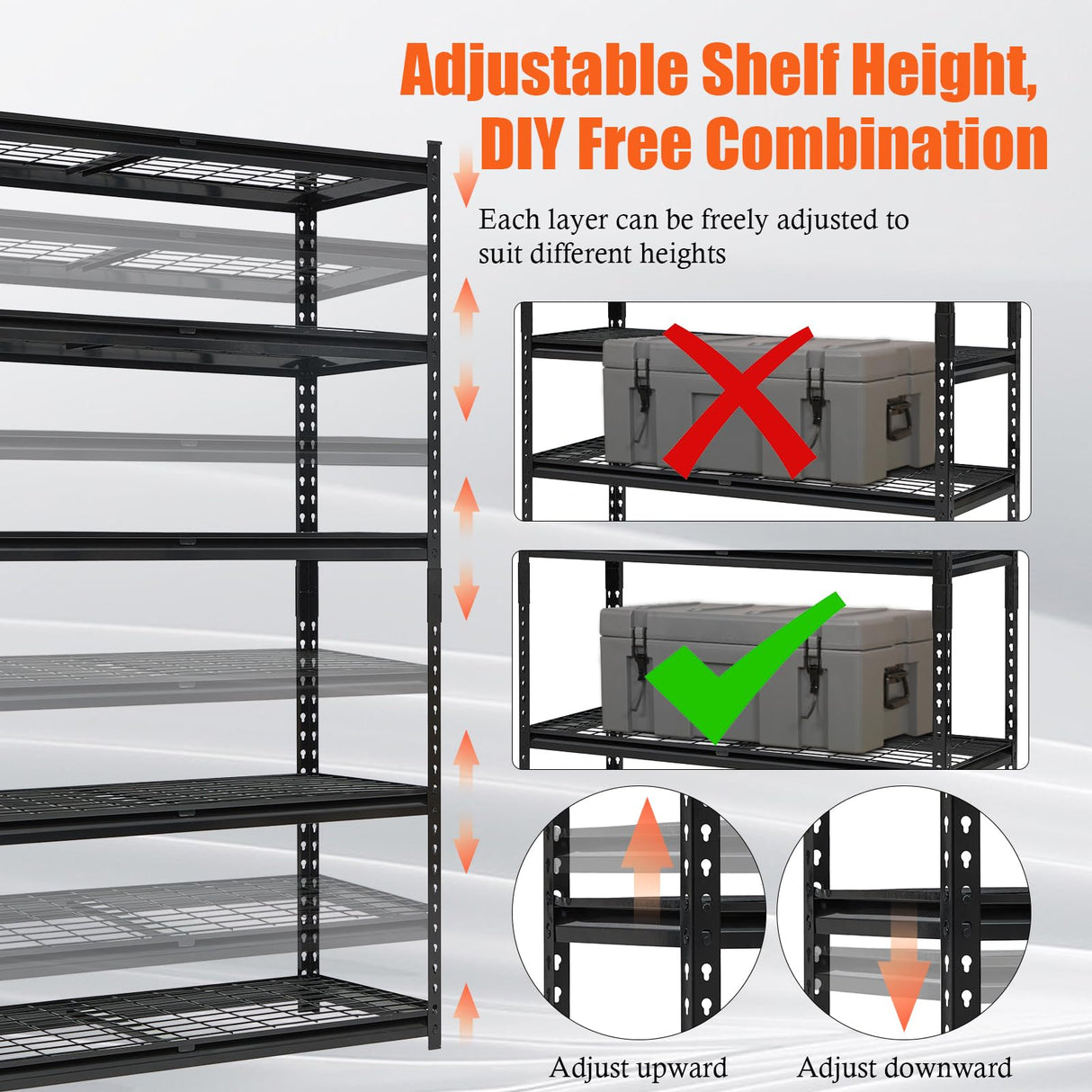 EcoExplorer Heavy Duty Garage Shelving Units,5-Tier Adjustable Storage Shelves,48x24 x72in,Loads 2500 LBS,Adjustable Garage Storage Shelving, Metal Storage Utility Rack Shelf Unit EcoExplorer