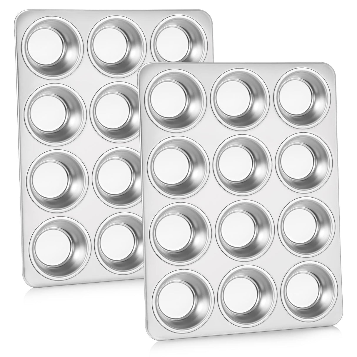 P&P CHEF Muffin Pan Cupcake Baking Pan Set of 2, 12 Cups Muffin Tin Tray, Stainless Steel Muffin Pans for Baking Mini Cake Muffin Tart Quiche, Oven & Dishwasher Safe, Non-toxic & Heavy-duty P&P CHEF