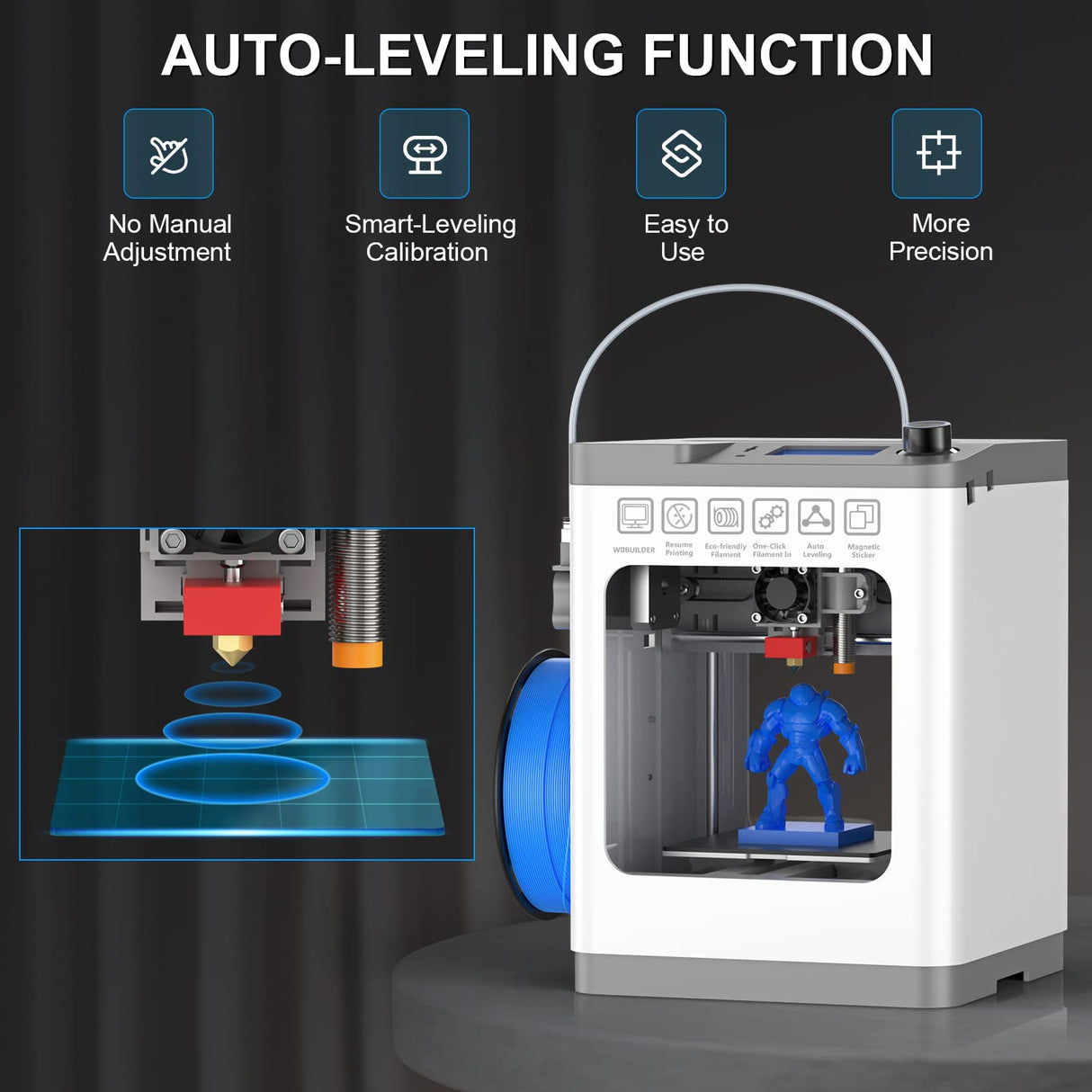 TINA2 Mini 3D Printer, HEPHI3D FDM 3D Printers for Beginners, Fully Assembled Auto Leveling 3D Printer for Kids, Resume Printing Function, Fully Open Source, Removable Flexible Magnetic Build Plate HEPHI3D