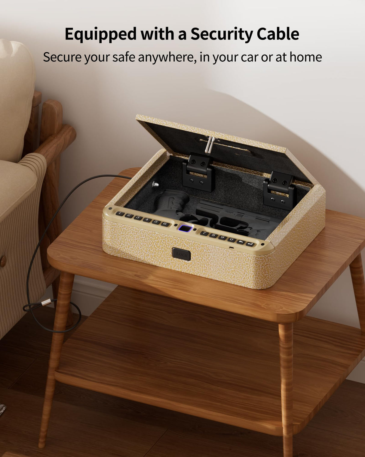 BILLCONCH Gun Safe for Handgun - Biometric Pistol Safe 4 Ways Quick Access with Fingerprint/Full-digital Keypad/Key/APP Lock and Security Cable for Nightstand Bedside Home - Limited Gold BILLCONCH