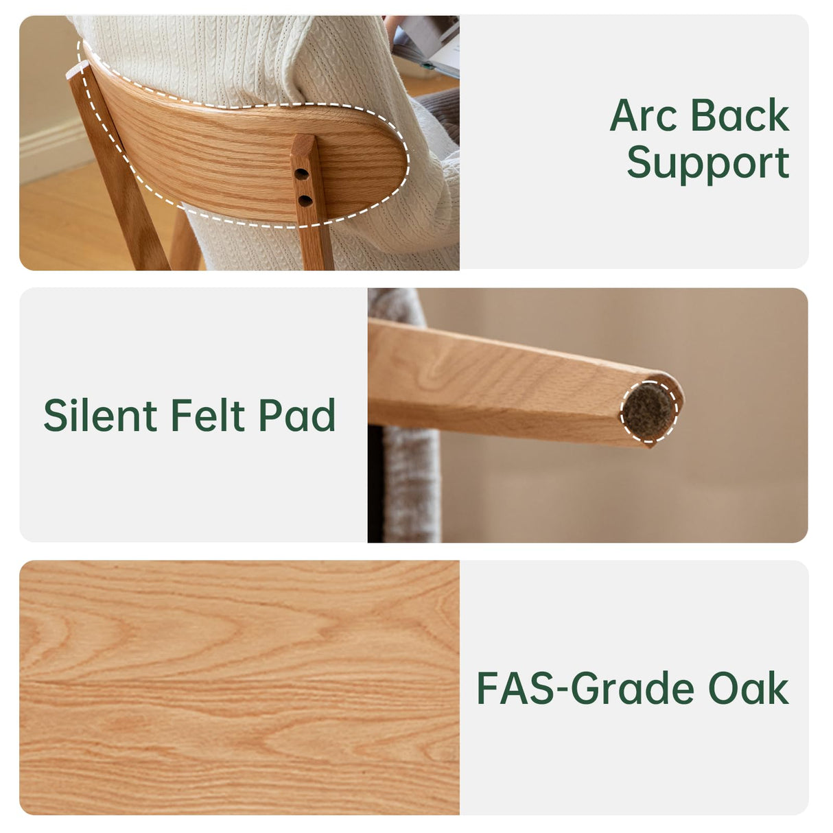 100% Solid Wood Upholstered Dining Chairs, Mid Century Modern Oak Dining Chairs with Curved Back Design with Butterfly Wing Shape for Kitchen, Dining Room, Restaurant (2, Log Color-Beige Cushion) Wayshome