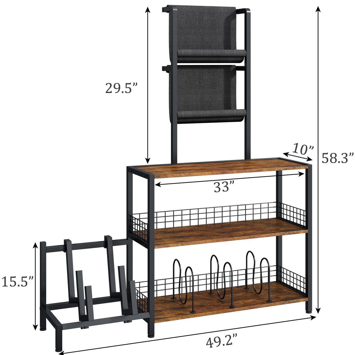 kepptory Display Shelf Bookshelf with RGB Lighting, Wooden Curio Cabinet Floor Lamp with Shelves, Vinyl Holder and Adjustable Stand, Record Player Stand Bookcase for Living Room Bedroom Décor (Brown) kepptory