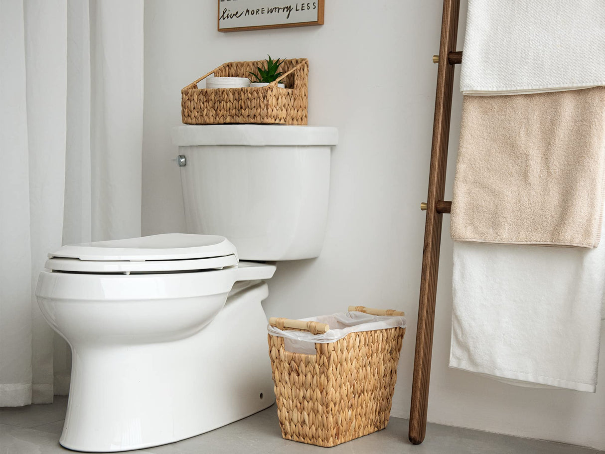 StorageWorks Wicker Waste Basket with Wooden Handles, Bathroom Trash Can, Wicker Trash Can for Bedroom, Office, Living Room, 12 Liters, 1 Pack StorageWorks