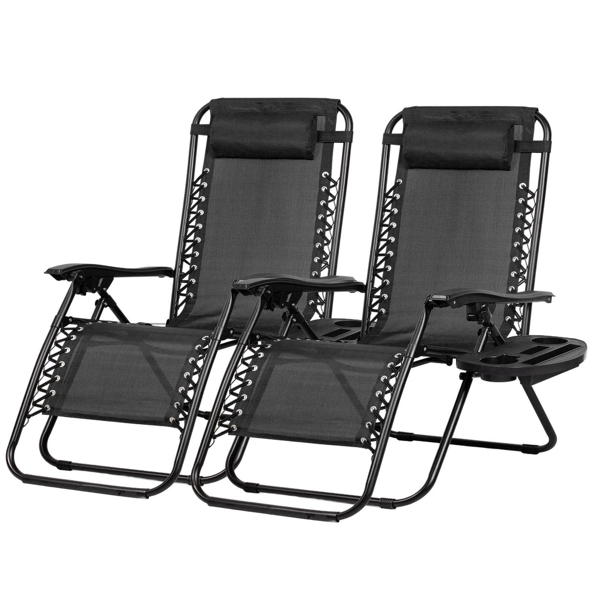 Nazhura Set of 2 Relaxing Recliners Patio Chairs Adjustable Steel Mesh Zero Gravity Lounge Chair Beach Chairs with Pillow and Cup Holder Black Nazhura