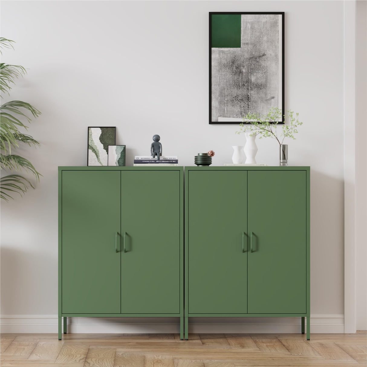 Washsemba Metal Storage Cabinet with Doors and Shelves,Multipurpose Storage Rack, 3-Tier Shelf,Metal Locker Style Accent Cabinet for Home Office,Living Room,Kitchen (Forest Green, 40''H) Washsemba