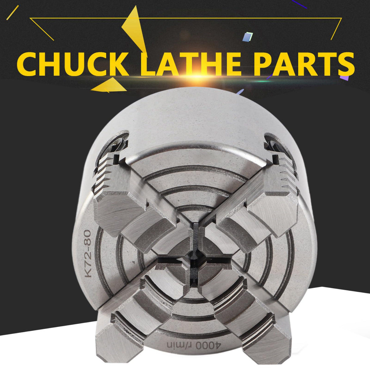Lathe Chuck, K72-80 4 Jaw 3.15 Inch 4000r per min Independent and Reversible Jaw Metal Lathe Chuck Turning Machine Accessories with 1 Hex wrench and 3 Screws Zetiling