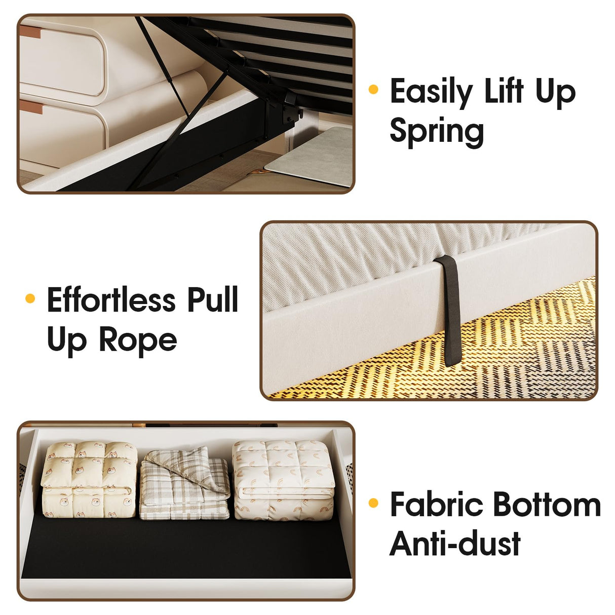 Halitaa King Size Floating Bed Frame with LED Lights, Lift-Up Storage, and Charging Station in White PU Leather Halitaa