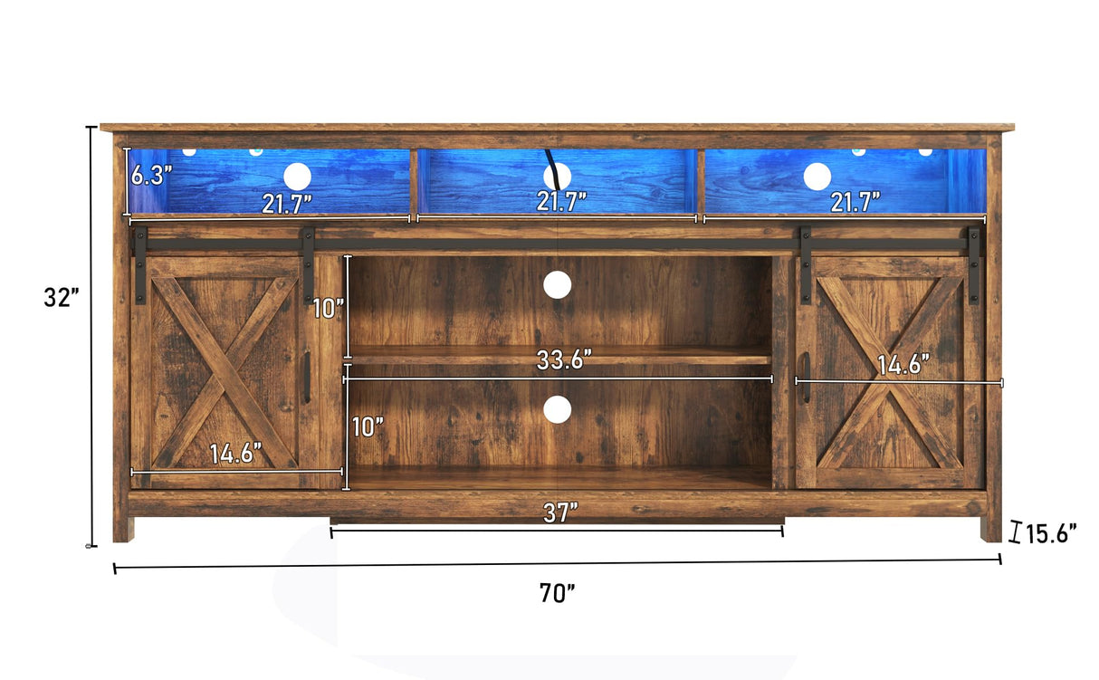 Farmhouse TV Stand for 80/75 inch TVs, Rustic Entertainment Center TV Cabinet Stands with Power Outlets, Rustic Brown Bolonbi