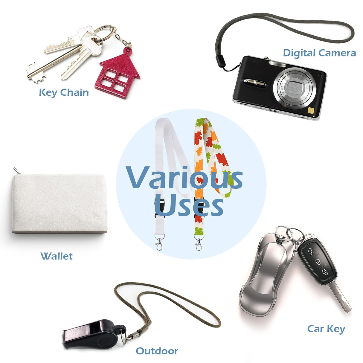 Outus 15 Pieces Sublimation Lanyard Blank White Sublimation Neck Lanyards Neoprene DIY Sublimation Lanyards Christmas Gifts for Keychain Card Name Badge Holder Outus