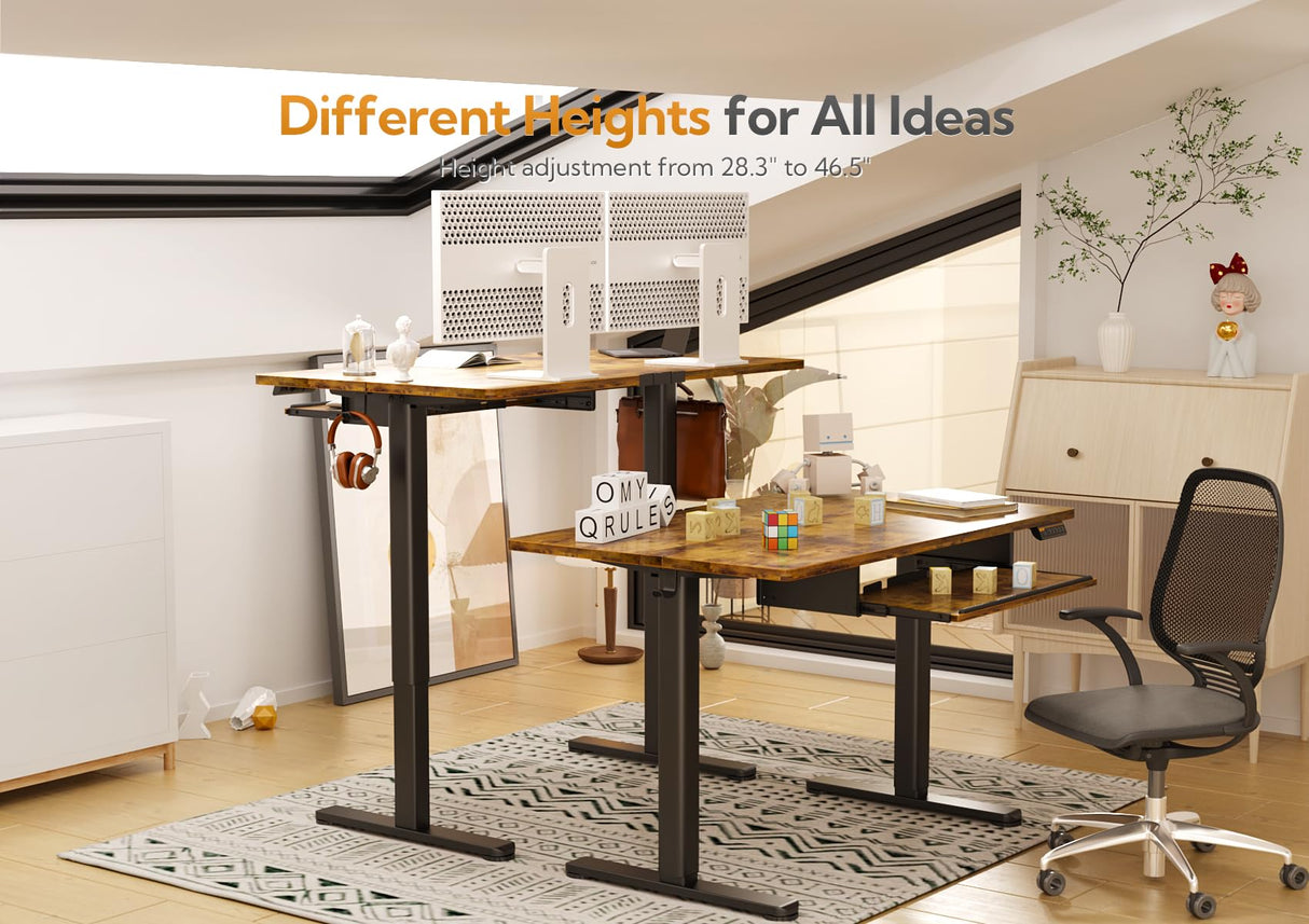 Claiks Standing Desk with Keyboard Tray, Standing Desk Adjustable Height, Raising Desks for Home Office and Computer Workstation, 48 Inches, Rustic Brown Claiks