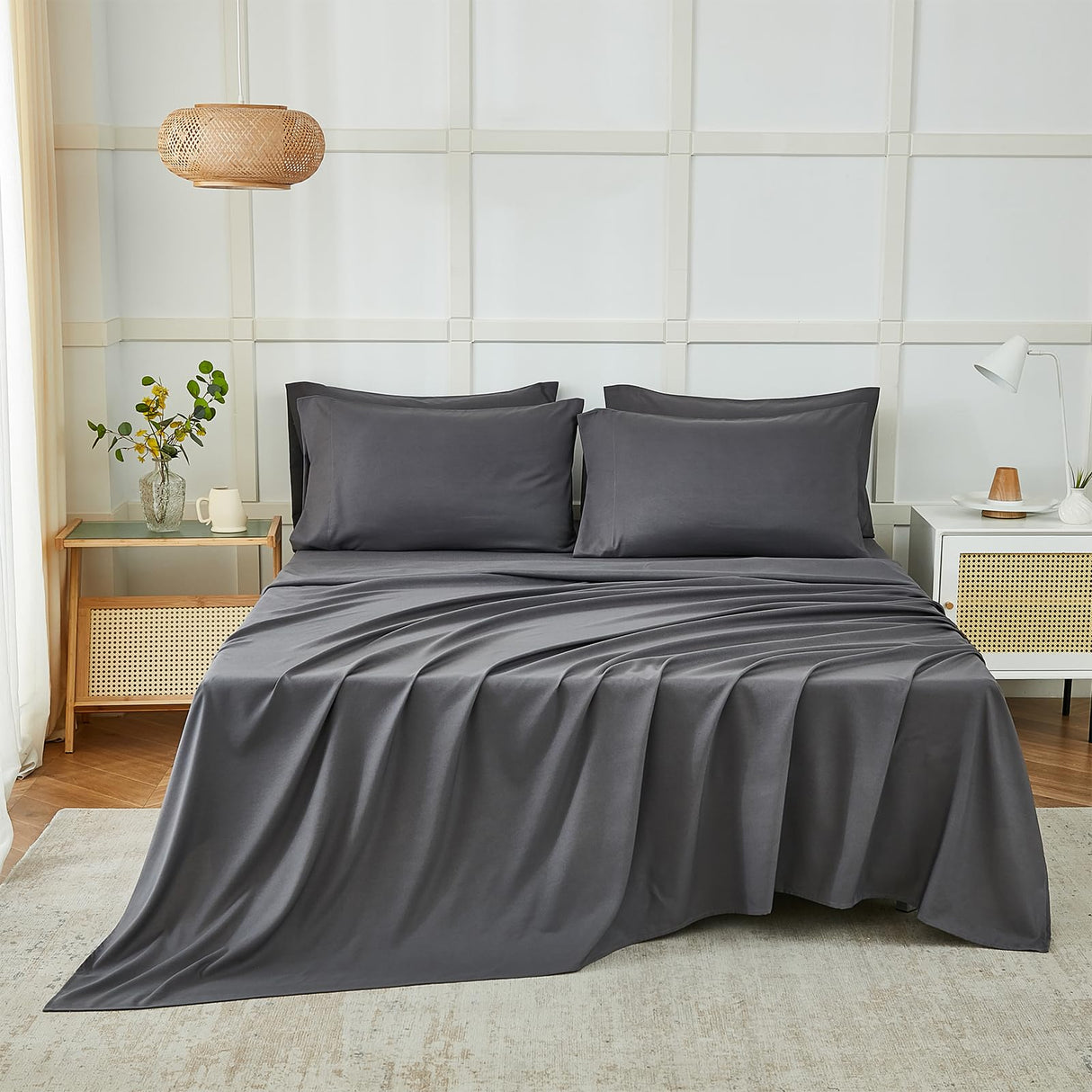 ILAVANDE King Size Sheets Set 6 Piece,Hotel Luxury Super Soft 1800 Series Microfiber Grey Bed Sheets King Set-Wrinkle Free & Breathable-14 Deep Pocket Sheets for King Size Bed(King,Grey) ILAVANDE