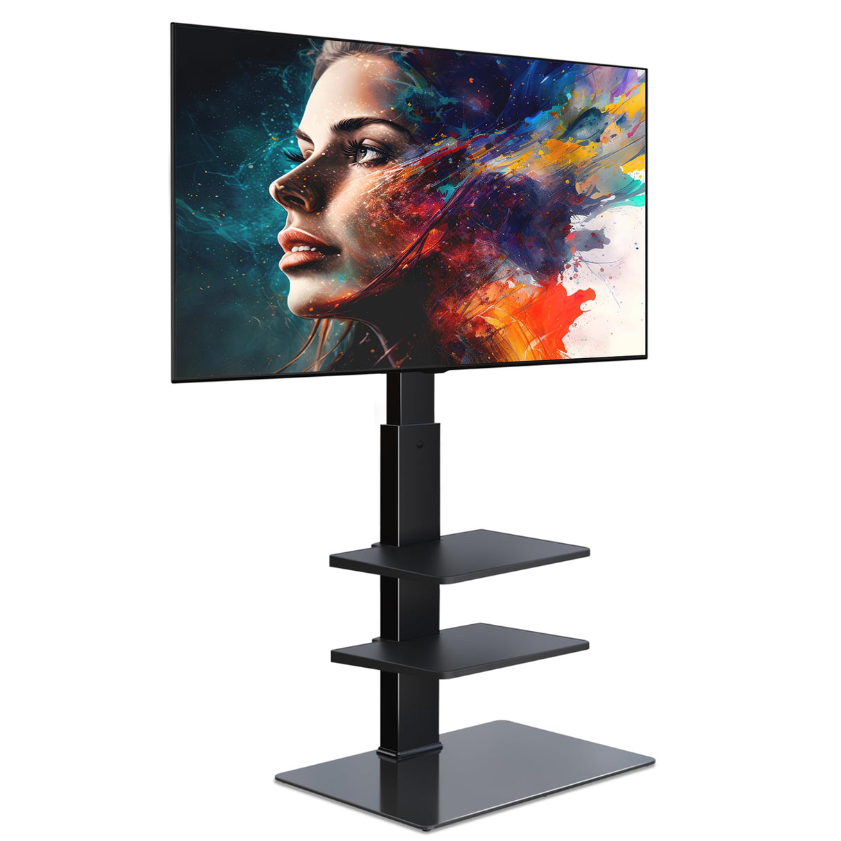 FITUEYES Swivel Floor TV Stand with Mount for TVs 37 43 50 55 60 65 70 75 Inch LCD LED Flat/Curved Screens Universal Swivel Televisions TV Mount Stand for Bedroom Living Room Black Tempered Glass Base FITUEYES