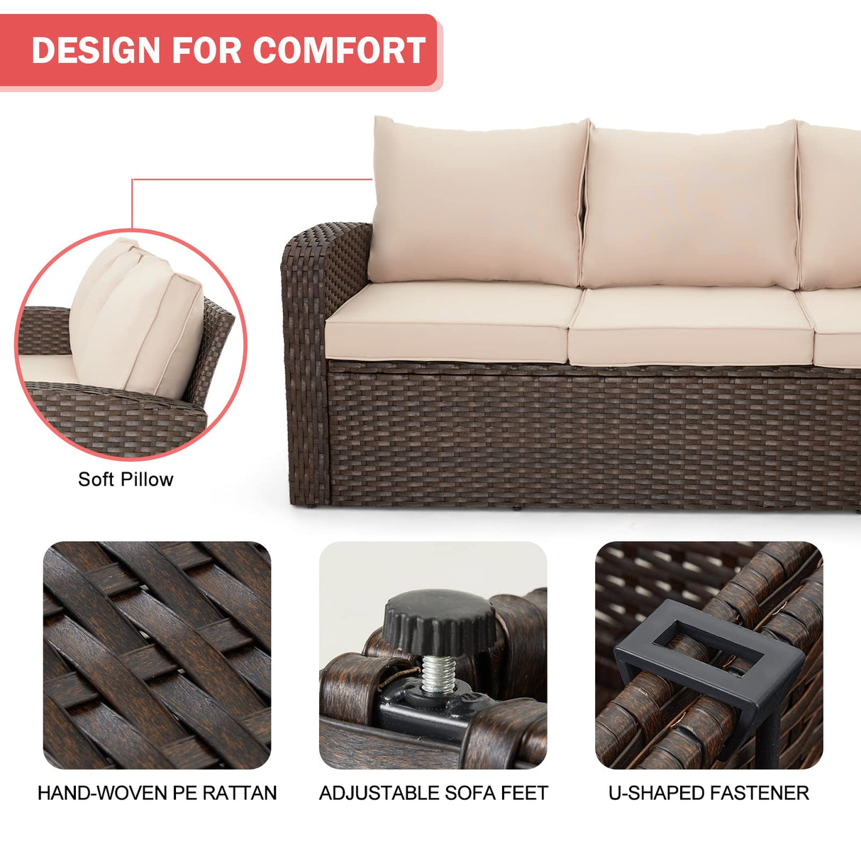 HOMREST 6 Pieces Patio Furniture Sets, All Weather Wicker Patio Conversation Sets with Storage Glass Coffee Table, Outdoor Sectional Sofa w/Ottomans, Cushions & Pillows for Garden, Lawn, Balcony HOMREST