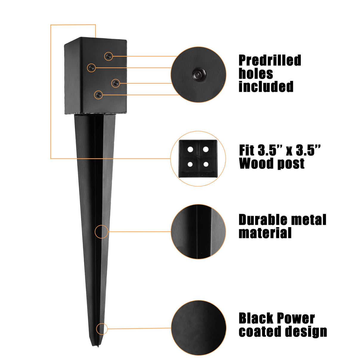 LADECH 4x4 Fence Post Anchor - 24' Black Powder Coated Metal Ground Spike - Mailbox Post Anchor - 8 Pack LADECH