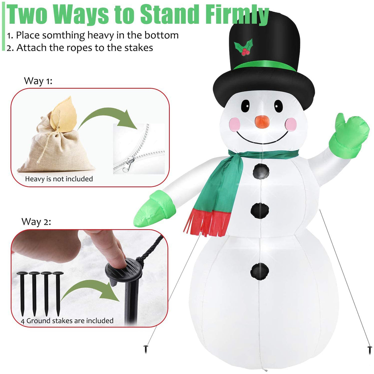 7 FT Christmas Inflatables Snowman Outdoor Yard Decorations, Christmas Blow up Snow Man with LED Lights & Black Hat, Winter Outside Decor for Holiday Party Patio Garden Lawn, Xmas New Year Kids Gifts Thanger
