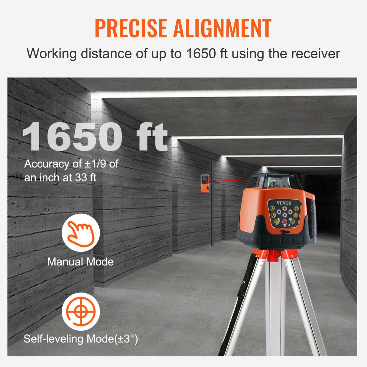 VEVOR Red Rotary Laser Level 1650ft, 360 Degree Self Leveling Laser Level Kit,with Surveying Tripod&5m Staff,IP66 Waterproof Remote Control,5 Rotation Speeds&4 Angles Adjustment for Construction VEVOR