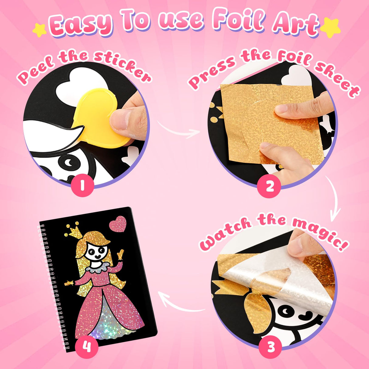 3 otters Foil Art Fun, Princess Arts and Crafts for Kids DIY Creative Travel Toy Birthday Gifts for Girls 4 5 6 7 8 3 otters