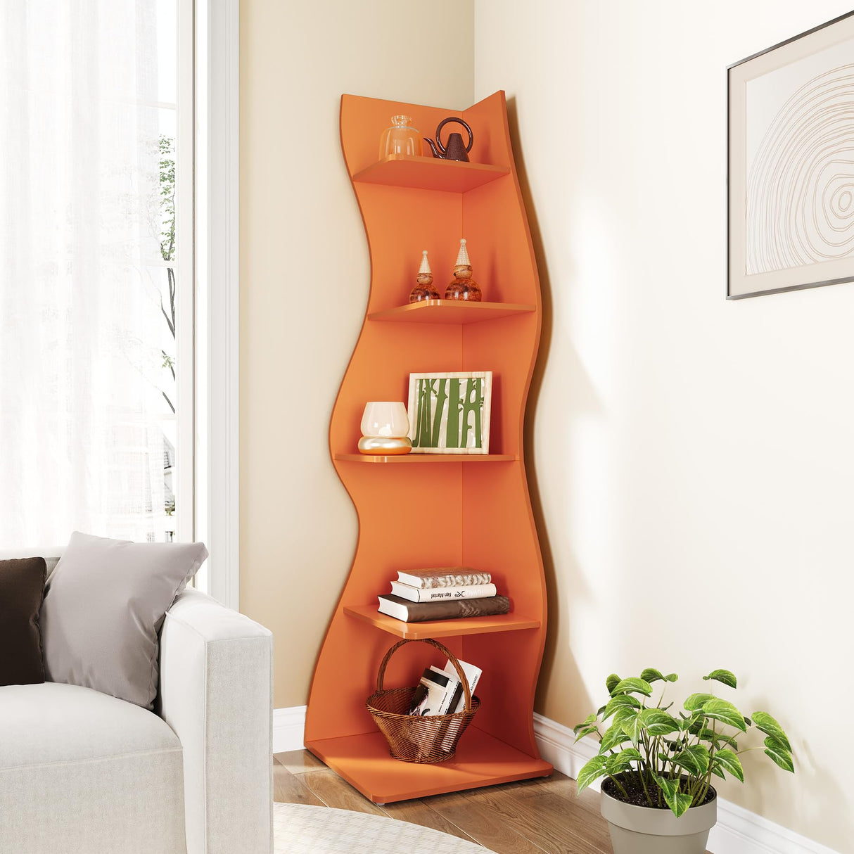 LITTLE TREE Small Corner Shelf, Modern 5-Tier Wall Corner Bookshelf, Stylish Bookcase Storage Rack for Small Space, Living Room, Bedroom LITTLE TREE