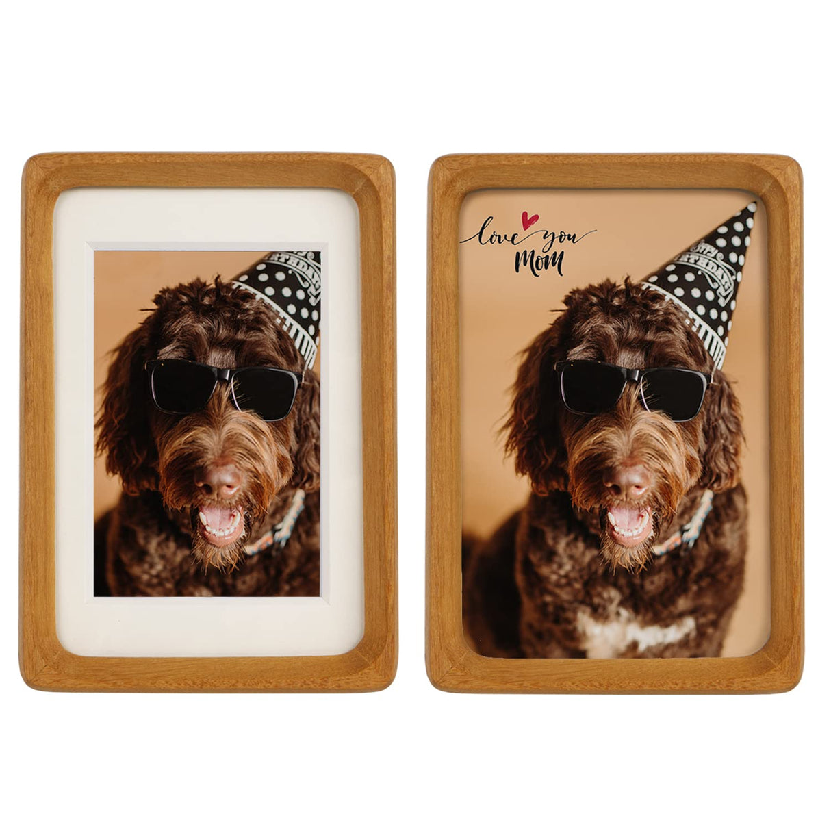 Natural Wood Photo Frames Inspired Tabletop Picture Frame with Mat, Vertical or Horizontal Display (Teak, 4x6 matted to 3x5) WoodArtSupply