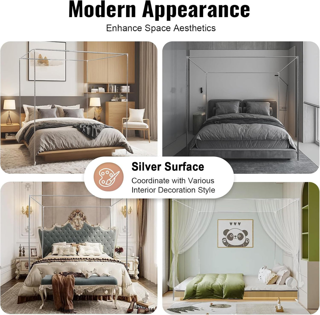 EcoTypee Canopy Bed Frame Queen, Thicken Stainless Steel Bed Canopy Frame, Metal Four Poster Canopy Bed Frame for Metal Bed Mosquito Bed Poles Canopy Frame EcoTypee