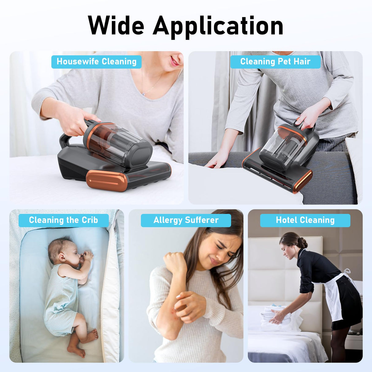 WFFOIFL Mattress Vacuum Cleaner with 400W/15Kpa Suction Powerful Double-Cup, 99.9% Filtration Bed Vacuum Cleaner with UV & Ultrasonic, Handheld Vacuums for Sofa/Bed/Fabric Surface WFFOIFL