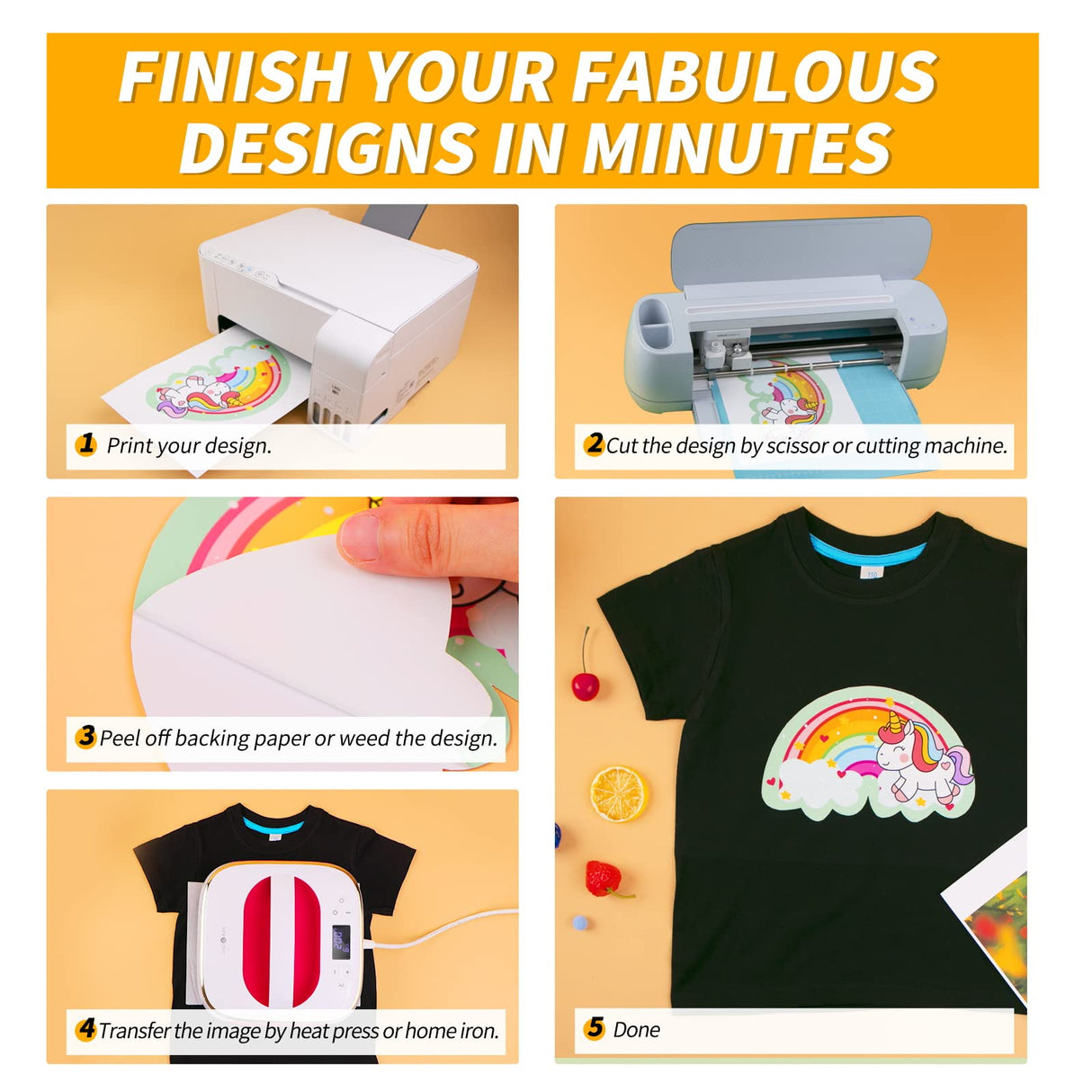 HTVRONT Heat Transfer Paper for Dark Fabric - 10 Sheets 8.5"x11" Printable Heat Transfer Vinyl for Inkjet Printer - Wash Durable Iron on Transfer Paper HTVRONT