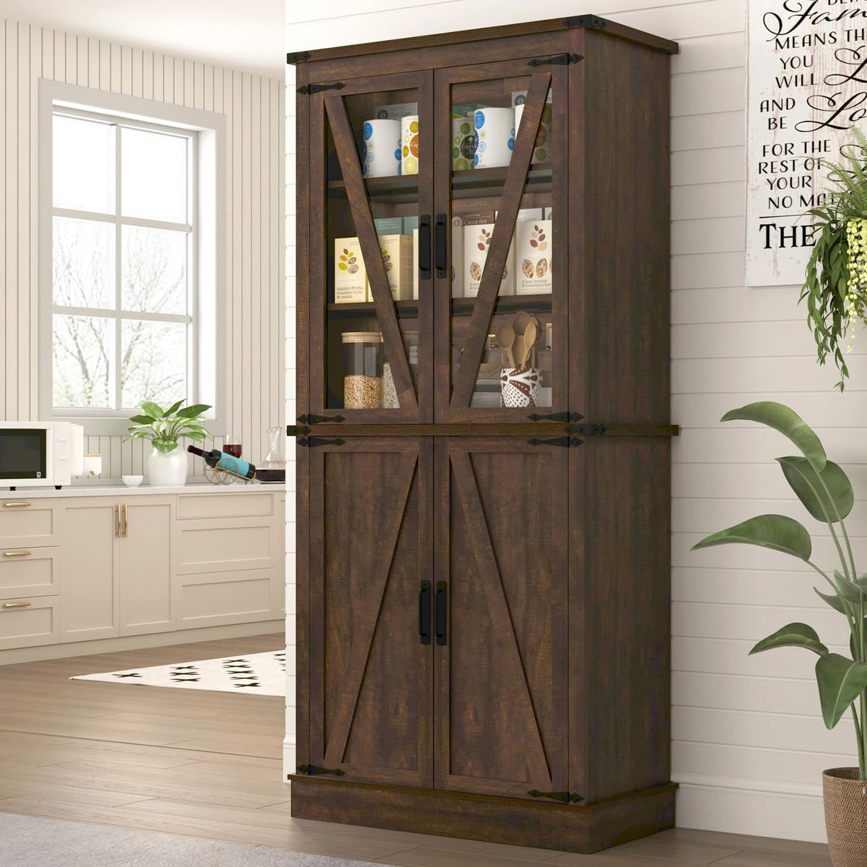 71" Tall Kitchen Pantry Cabinet with 3 Pack Pull Out Drawers for Cabinets,Farmhouse Storage Cabinet with Load-Bearing Steel Pipe,Pantry Organizers and Storage for Kitchen,Dining Room(Antique Brown) chartustriable