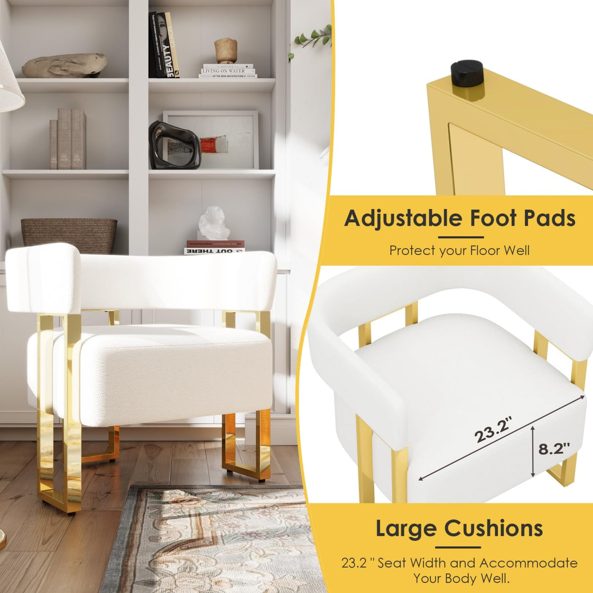 STHOUYN Modern White Accent Chair Set of 2, Boucle Barrel Chairs Set of 2, Arm Chairs for Living Room Bedroom (2, White) STHOUYN