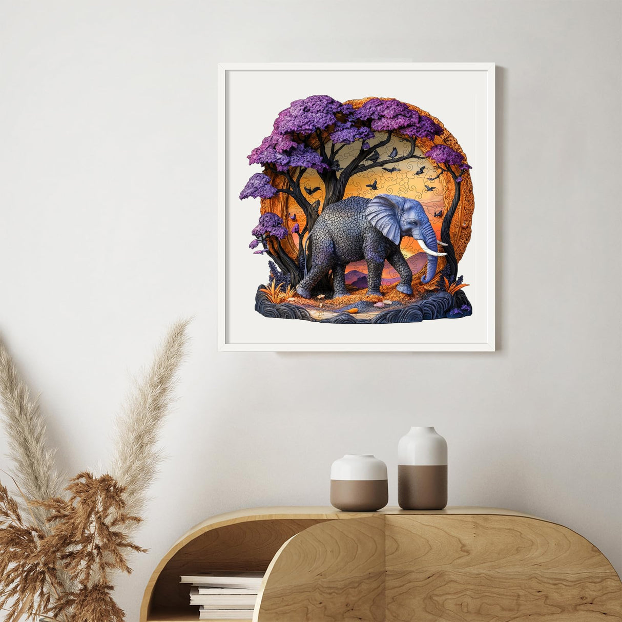 Wooden Puzzle for Adults 200 Pcs, 3D Vision Effect Elephant Forest Puzzle Unique Shape Advanced Jigsaw Puzzle, Challenge Wooden Jigsaw Puzzle for Family Game (11.2 x 10.9 in) Qiuenisray