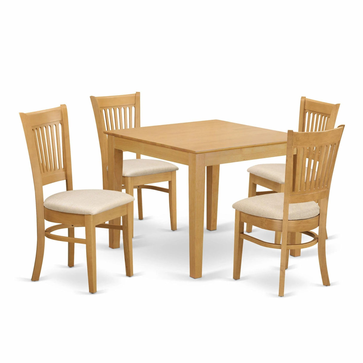 East West Furniture OXVA5-OAK-C 5 Piece Dining Set Includes a Square Solid Wood Table and 4 Linen Fabric Kitchen Room Chairs, 36x36 Inch East West Furniture