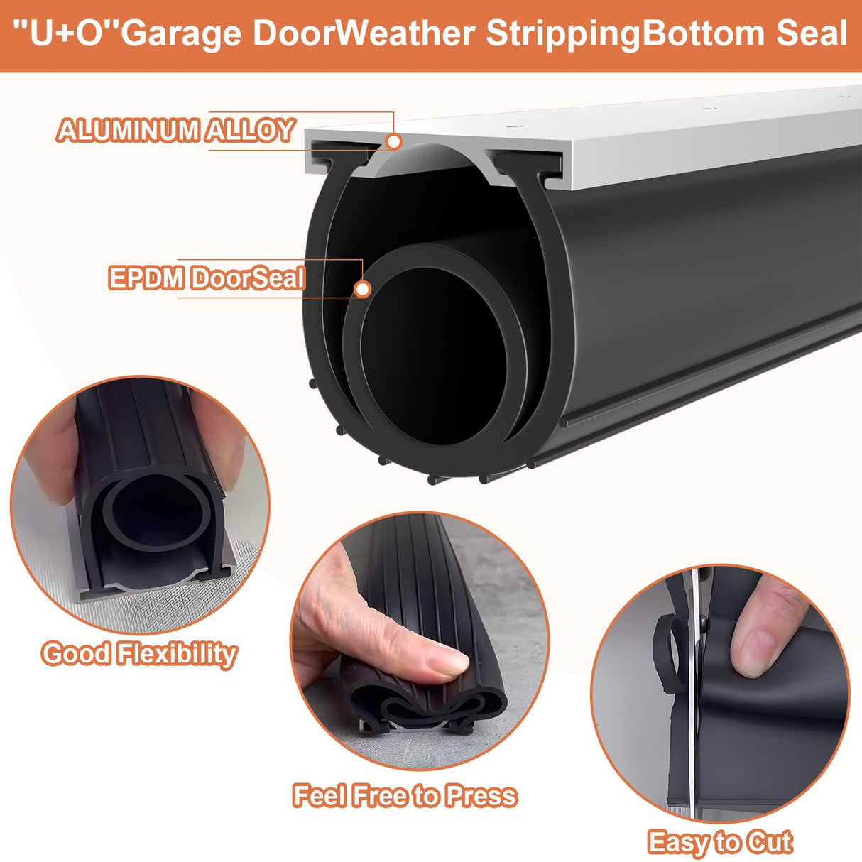 Symyda 16.5Ft Heavy-Duty U+O Ring Garage Door Seal, Garage Door Bottom Seal with Pre-drilled Aluminum Track Retainer Base Kit, Universal Rubber Garage Door Gasket Bottom for Buffering Sealing (Black) Symyda