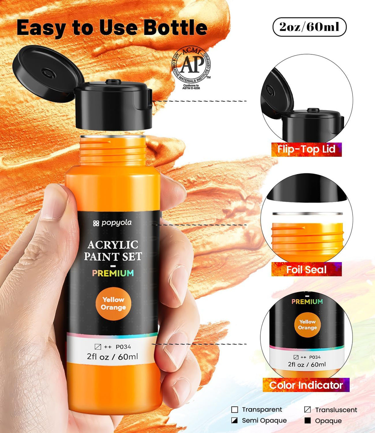 40 Pack Acrylic Paint Set with 12 Brushes, 2 Knives, Palette and Sponge, 24 Colors (60ml, 2oz) Art Craft Paint Gifts for Adults Kids Artists Beginners, Canvas Ceramic Wood Rock Pumpkin Painting Kit POPYOLA