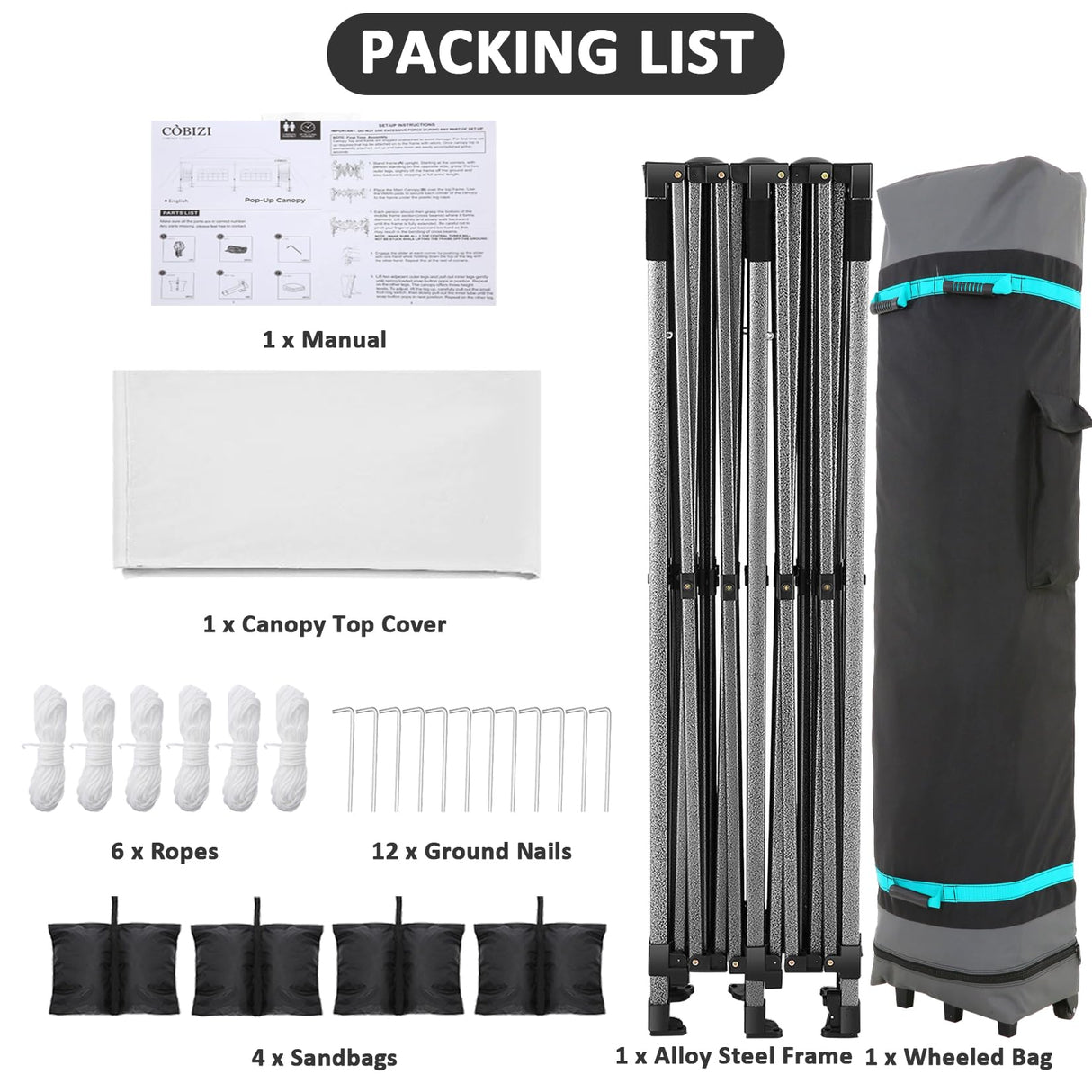 COBIZI 10x20 Pop Up Canopy without Sidewall,Heavy Duty Canopy UPF 50+ All Season Wind Waterproof Commercial Outdoor Wedding Party Tents for Parties Canopy Gazebo with Roller Bag(10 x 20 ft White) COBIZI