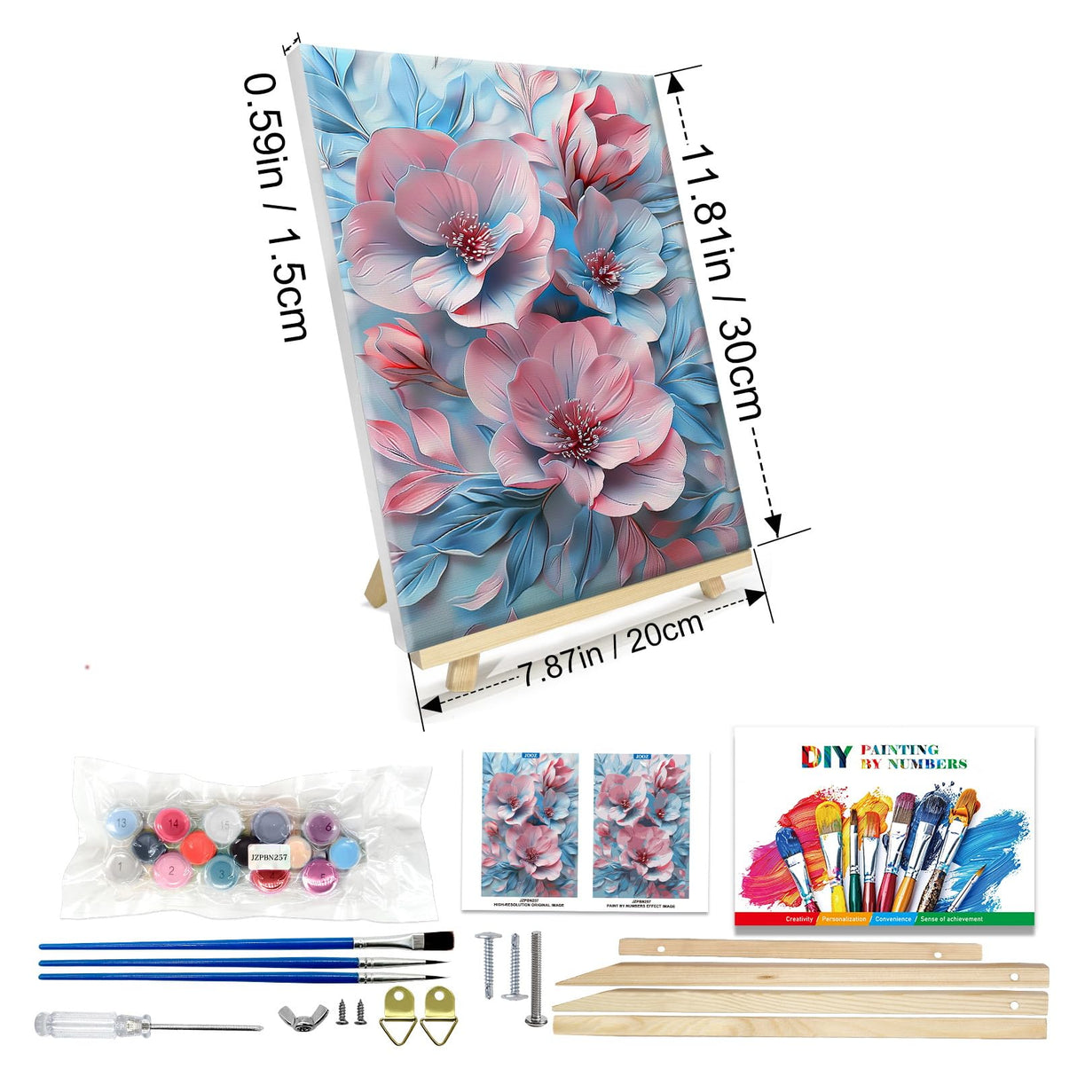 JOOZ Paint by Numbers Kit for Adults with Frame, Flower Paint by Number with Easel, DIY Floral Oil Painting by Numbers, Easy Adult Paint by Number Kits on Canvas for Home Wall Decor 8x12 Inch JOOZ