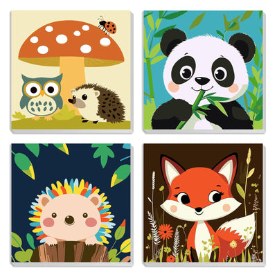 MXJSUA 4 Pack Cute Animals Paint by Numbers Kit with Framed Canvas for Ages 6-12 Kids, Panda Paint by Numbers Kits for Children Beginners, Acrylic Oil Painting for Home Wall Decor Gift (8x8 inch)