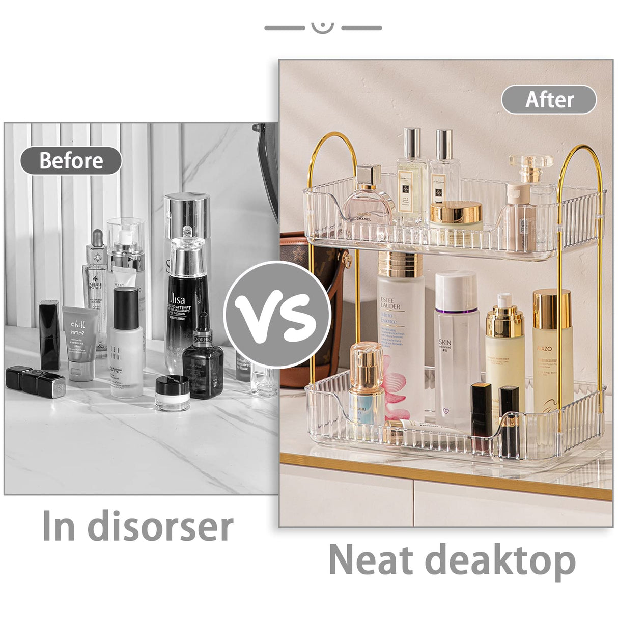 Shuang Qing 2 Tier Clear Countertop Storage - Bathroom & Kitchen Organizer, Cosmetics & Makeup Shelf, Spice Rack shuang qing