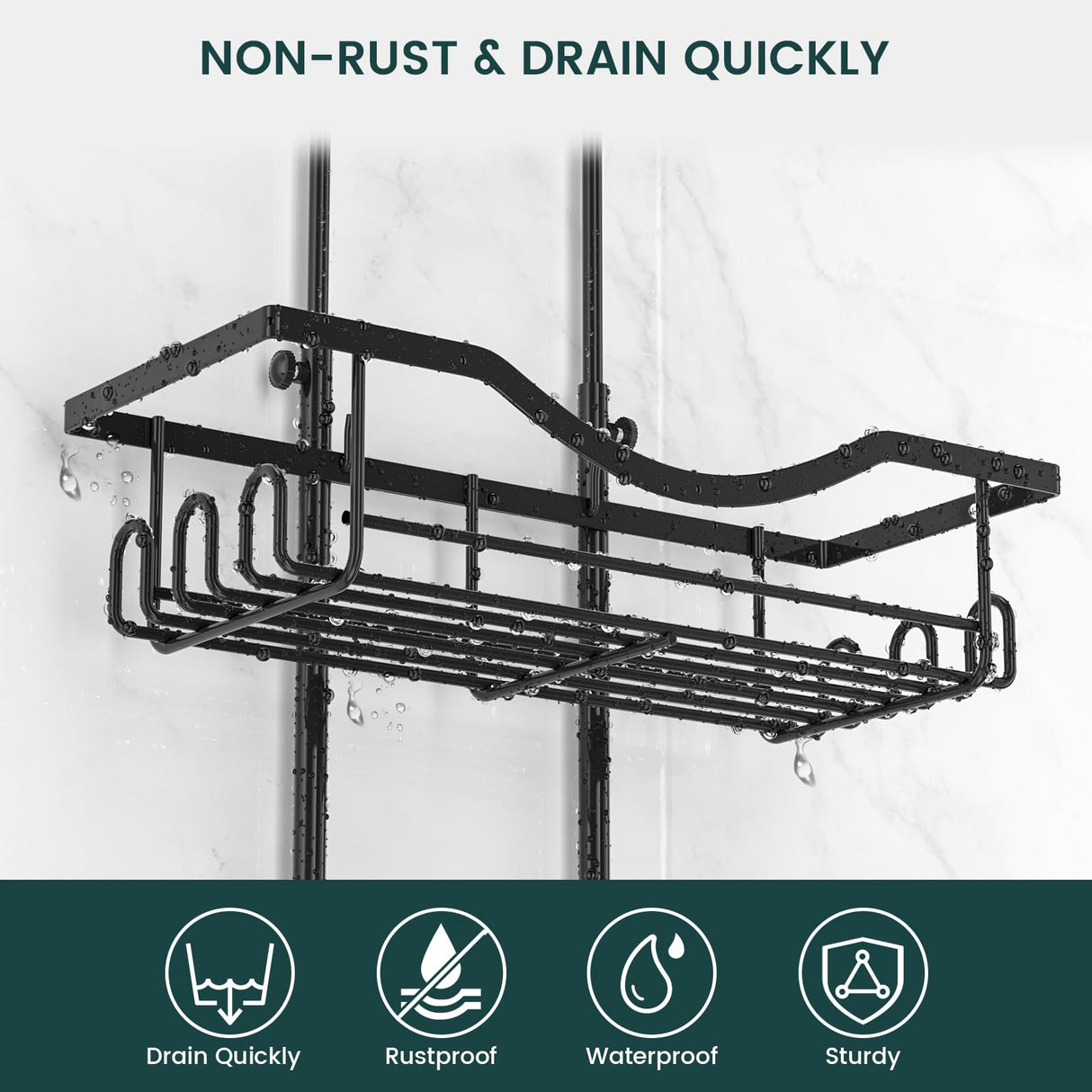 Shower Caddy Hanging Adjustable Shower Caddy, Rustproof Shower Organizer Extended Length Shower Caddy Over Shower Head with Hooks Soap Holder, Large Capacity Anti-Swing Bathroom Organizer, Black REINHARDT