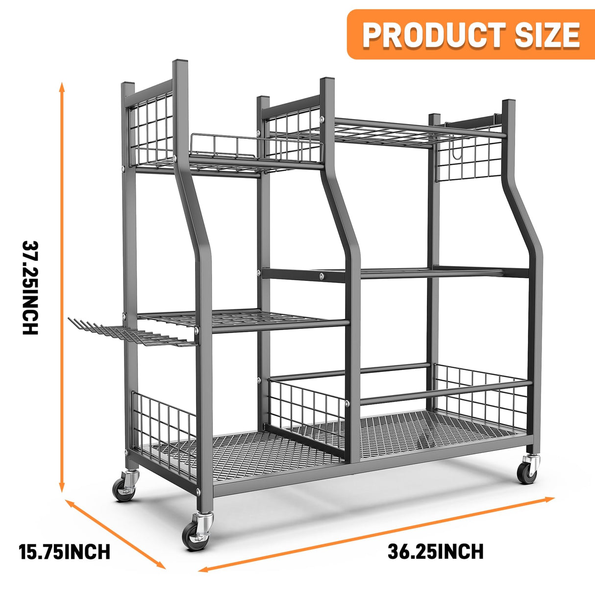 TORACK Garden Tool Organizer with Wheels, Rakes Shovels Yard Tools Stand for Garage, Shed, Garden, Indoor/Outdoor Long-Handled Tools Cart TORACK