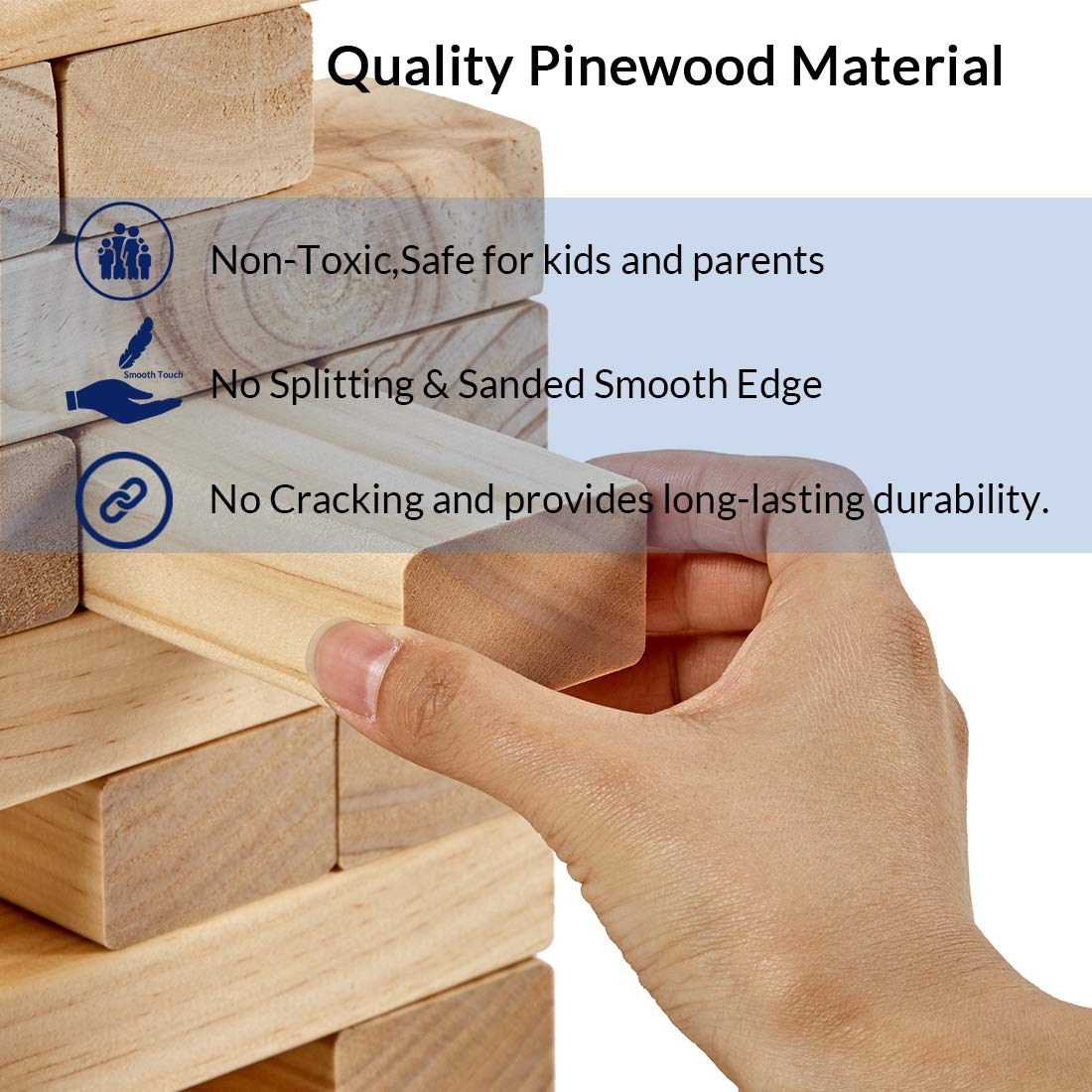 ApudArmis Giant Tumble Tower (Stack from 2Ft to Over 4.2Ft), 54 PCS Pine Wooden Stacking Timber Game with 1 Dice Set - Classic Block Giant Outdoor Game for Teens Adults Family ApudArmis