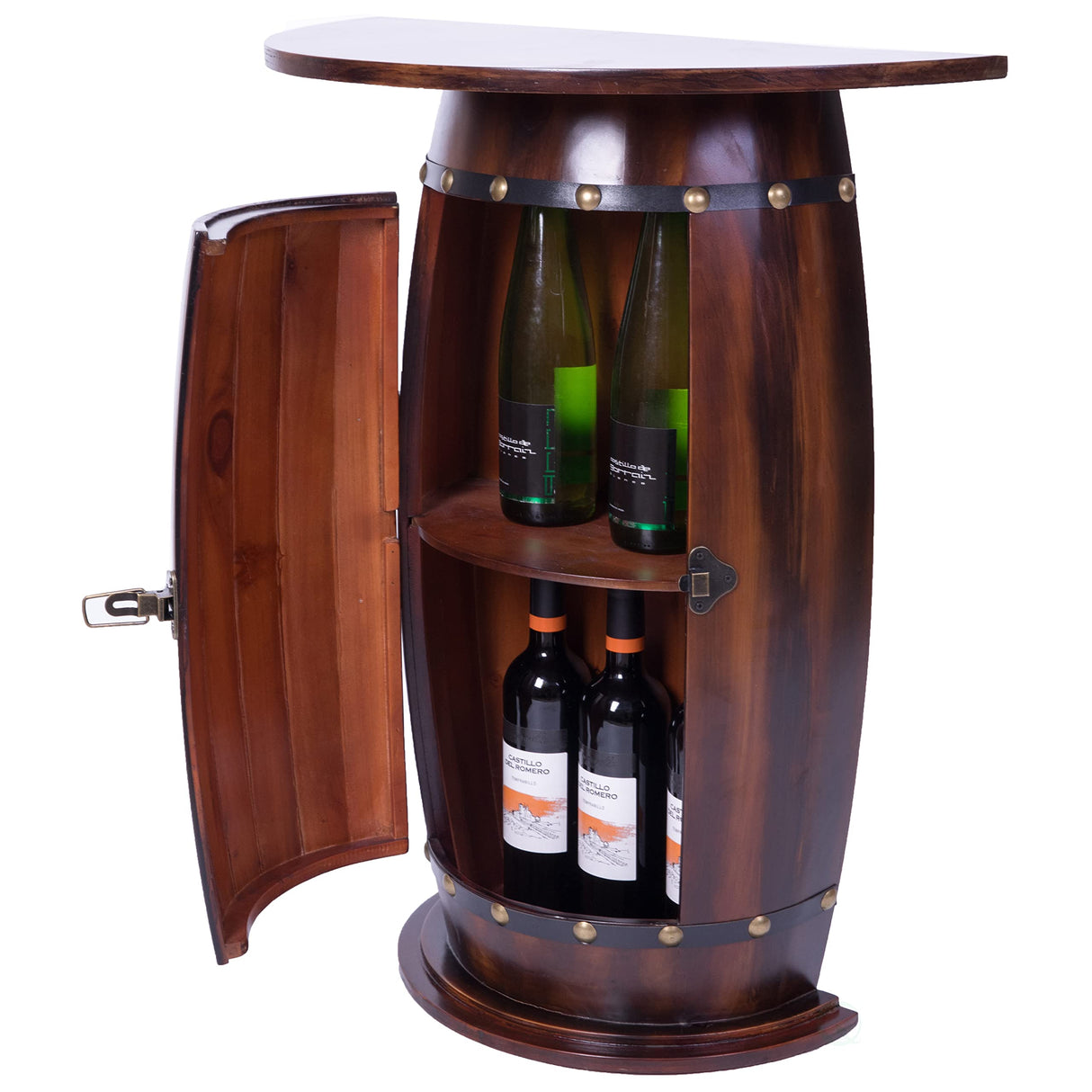 Vintiquewise Wooden Wine Barrel Console, Bar End Table Lockable Cabinet Vintiquewise