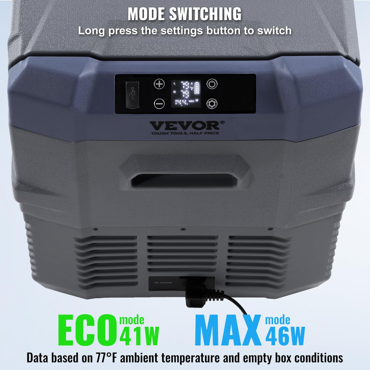 VEVOR NLS45, 12 Volt Car Refrigerator Fridge, 32 L Dual Zone Portable Freezer, -4℉-68℉ Adjustable Range, 12/24V DC and 100-240V AC Compressor Cooler for Outdoor, Camping, RV, Bule and grey VEVOR