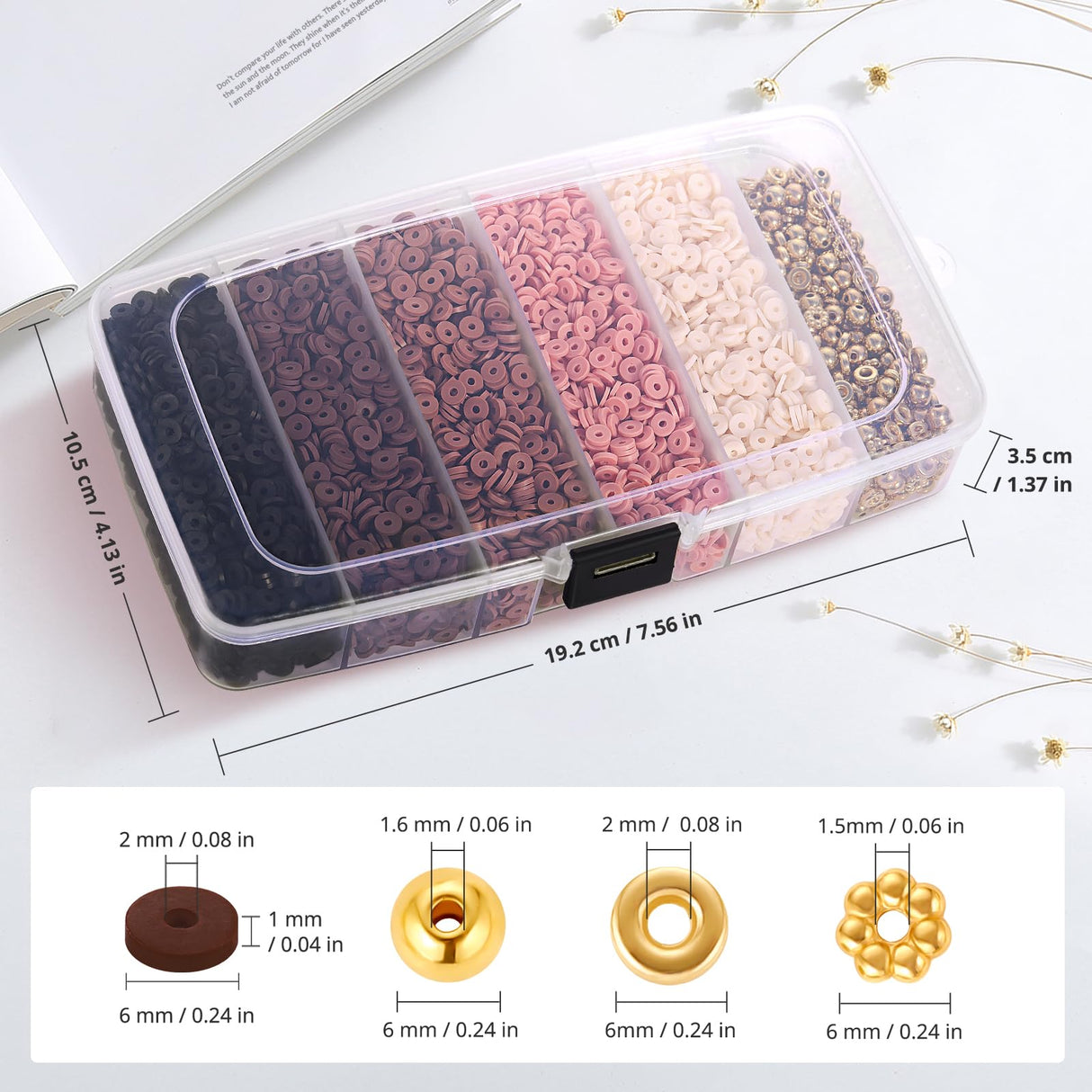 Funtopia 5200+ Pcs Brown Clay Beads Bracelet Making kit, Heishi Beads Polymer Clay Beads for Jewelry Making, Friendship Bracelet Kit with Gold Beads Charms for Girls Adults (6mm) Funtopia