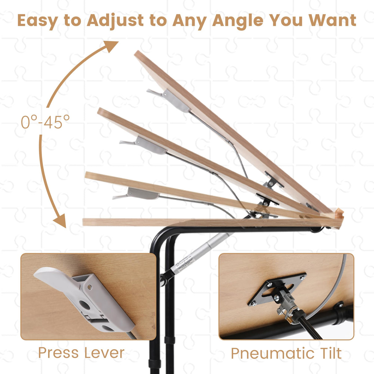 KROFEM Rolling Jigsaw Puzzle Table with Wheels, Adjustable Height, Pneumatic Tilt, Extra Large for 1500 Pieces, Portable Puzzle Cart, Black KROFEM