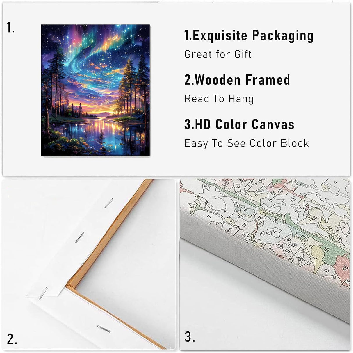 VIGEGU Aurora Paint by Numbers Kit for Adults with Framed,Starry Sky Landscape Paint by Number DIY Adult Paint by Number Kits Acrylic Oil Painting for Wall Decor 10x12in VIGEGU