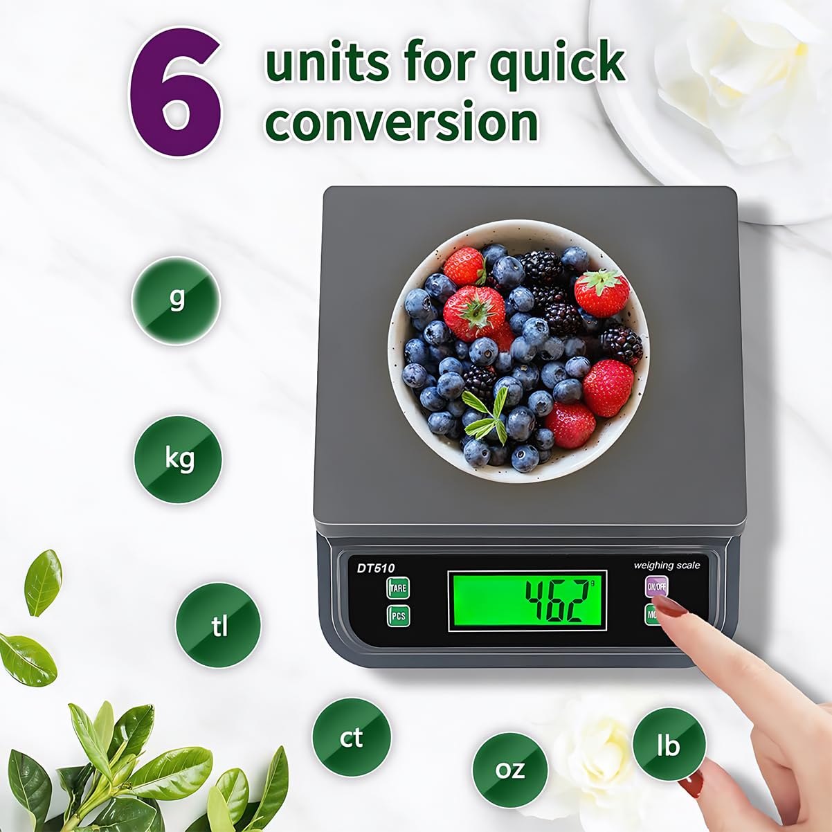 66LB 30kg Large Digital Kitchen Scale Food Scale for Baking Cooking Bread Meat Scales with Tare and Prep Counting LCD Display with Adapter, 6 Unit (Grey, 30kg) LNXDMWMS