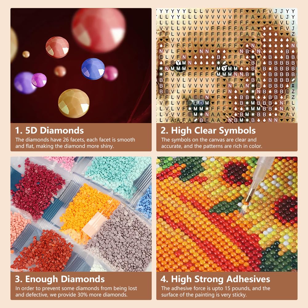 SJUTOUCI Puppy Diamond Painting Kits for Adults, Dog Diamond Art Kits for Beginner, 5D DIY Painting with Diamonds, Full Drill Round Gem Art Craft Home Decor 12x12 inch, Animal SJUTOUCI